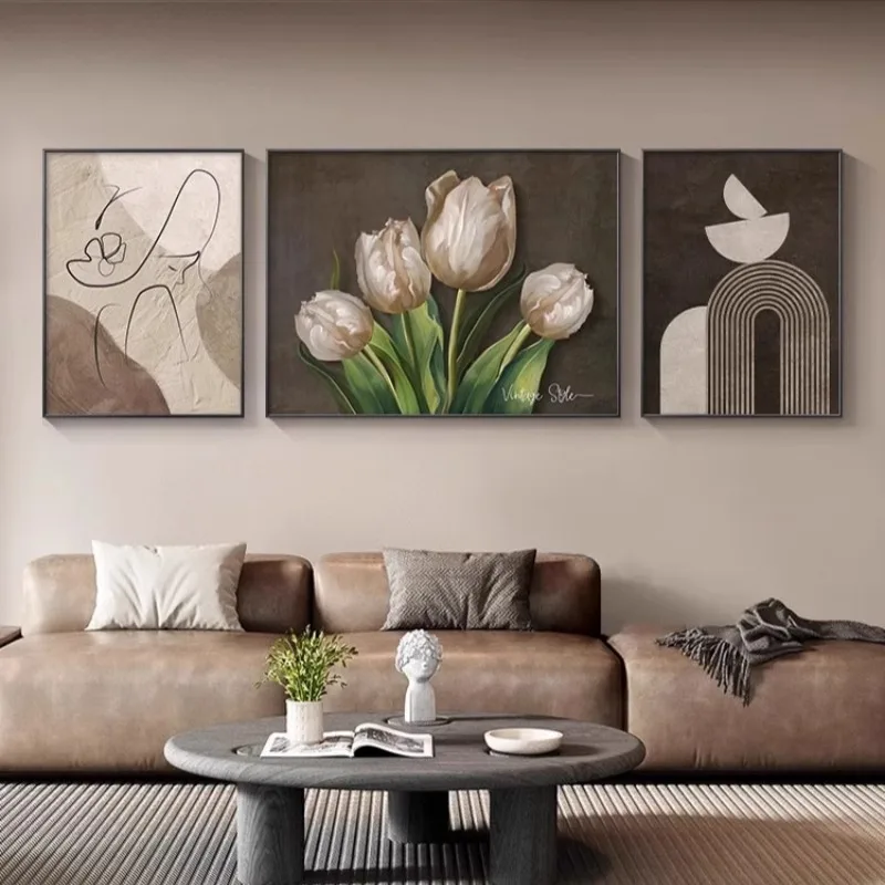 

Modern minimalist tulip decoration sofa background wall abstract art high sense canvas painting