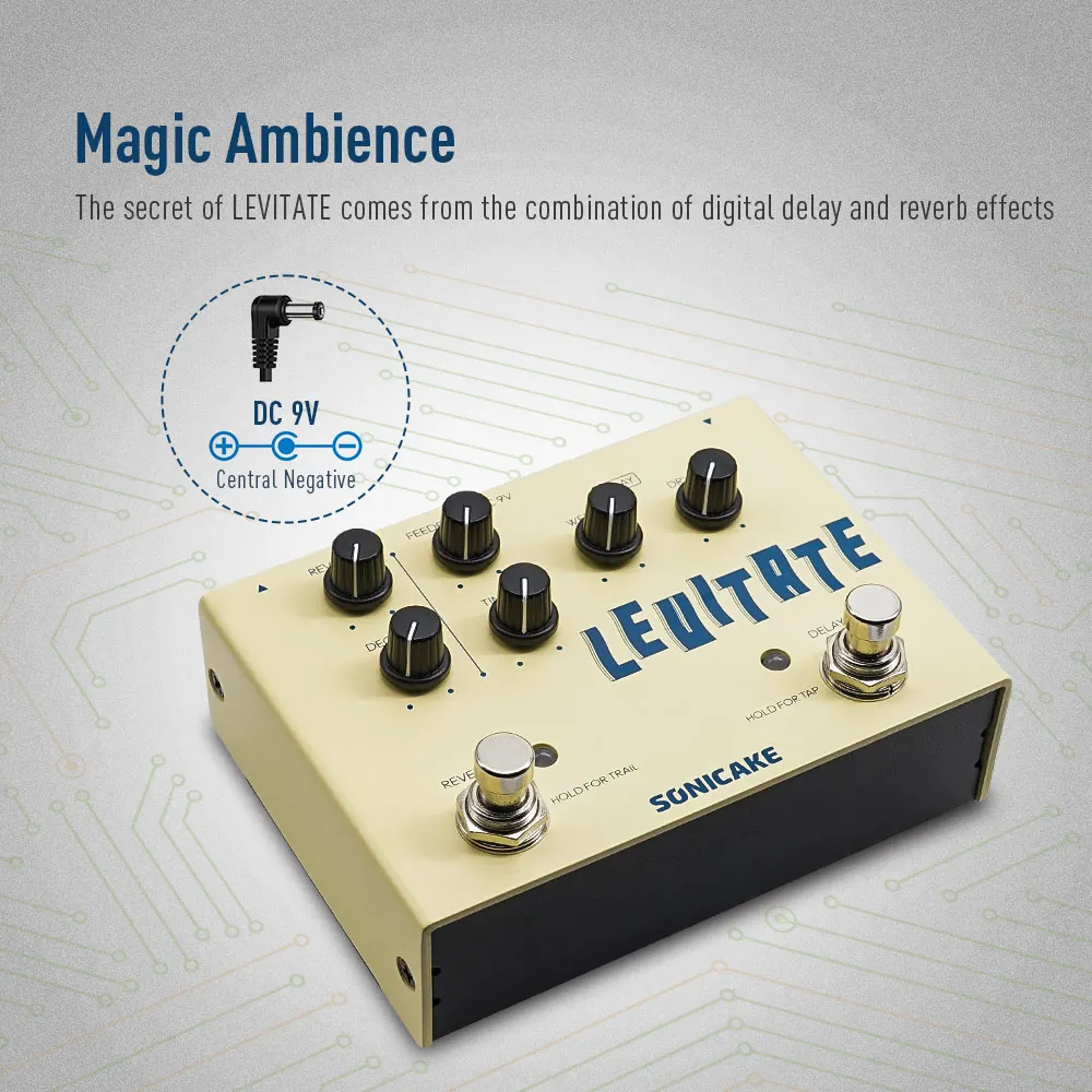 SONICAKE Levitate Dual Footswitch Stompbox Digital Delay and Reverb Guitar Effects Pedal QDS-02 Gifts