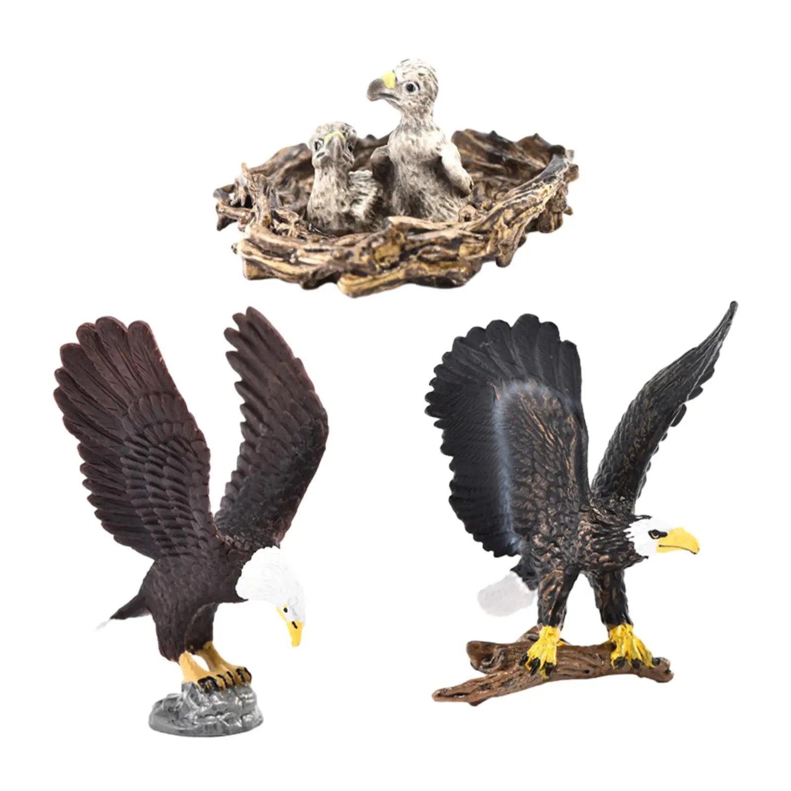 3x Eagle Statue Set Simulation Ornaments Collection Cognitive Toys Display Eagle Figurine for Cabinet Party Desk Bar Dining Room