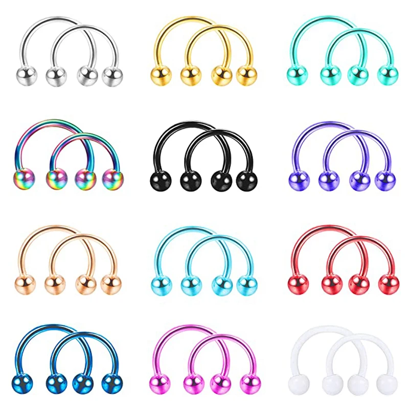 6/8/10mm Surgical Steel Horseshoe Captive Bead Nose Ring Hoop Septum Earring Eyebrow Lip Helix Tragus Piercing Body Jewelry 2pcs