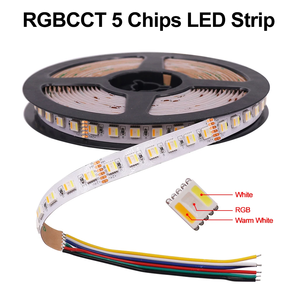 

5m 12v 24v 5050 RGBCCT 5 in 1 LED Strip 112 leds/m 96 leds/m RGB White +Warm White 2700K 4000k 6500K Dimmable LED Flexible Tape