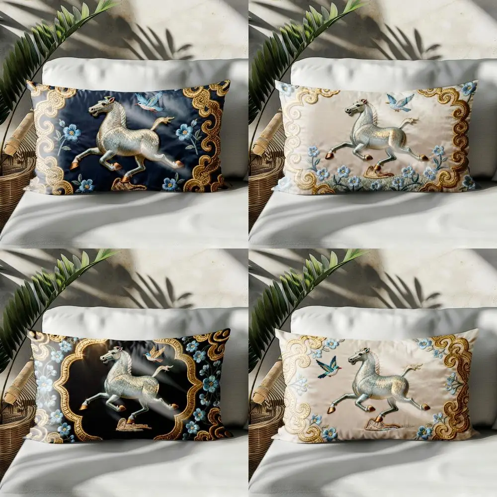 

Прямоугольная подушка-накладка с 2D-изображением бегущего лошади и цветочными мотивами для дивана, спальни, автомобиля