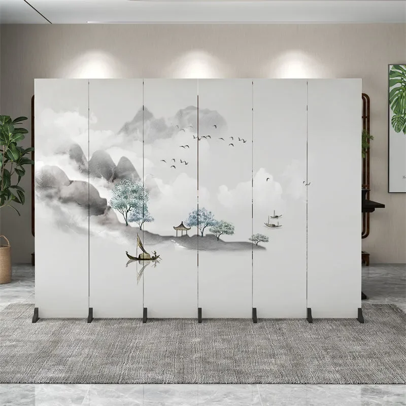 Custom Logo Chinese Fabric Double Sided Folding Screen Mobile Indoor Office Partition New Chinese Style Room Divider
