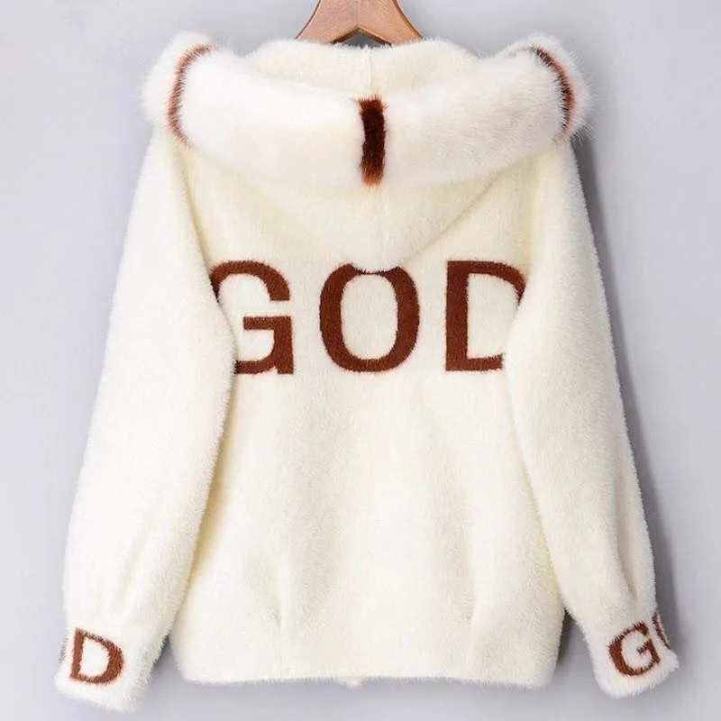 Imitation Mink Fur Sweater Cardigan Jacket for Women Short Style Thickened New Style Loose Hooded Spring/Autumn Small Jacket