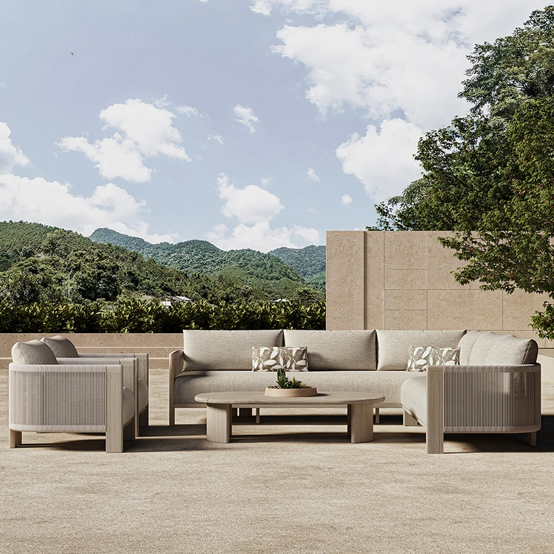 Teak Outside Rope Sofa Hotel Outdoor Furniture Villa Patio Furniture Set Garden Sofa for Resort Terrace Outdoor Living Spaces
