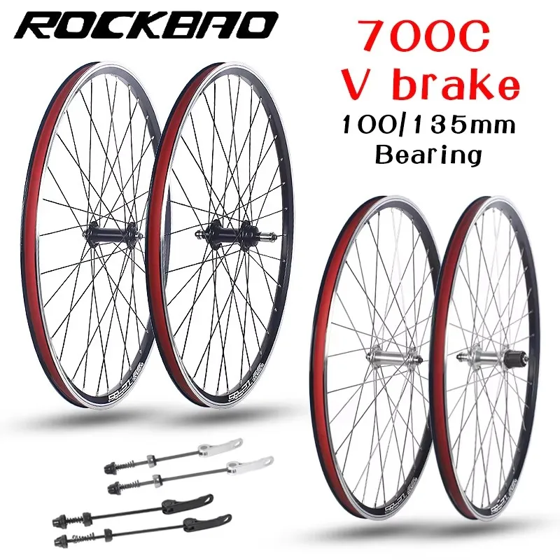 ROCKBAO 700C zestaw kół do roweru szosowego V hamulec 100X135mm 32H dwuwarstwowy stop aluminium 2 piasta łożyska 7/8/9/10S koło rowerowe
