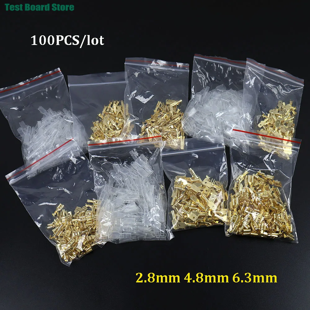 100Pcs/Lot 2.8mm 4.8mm 6.3mm Female and Male Crimp Terminal Brass Car Speaker Electric Wire Connectors And Insulating Sheath