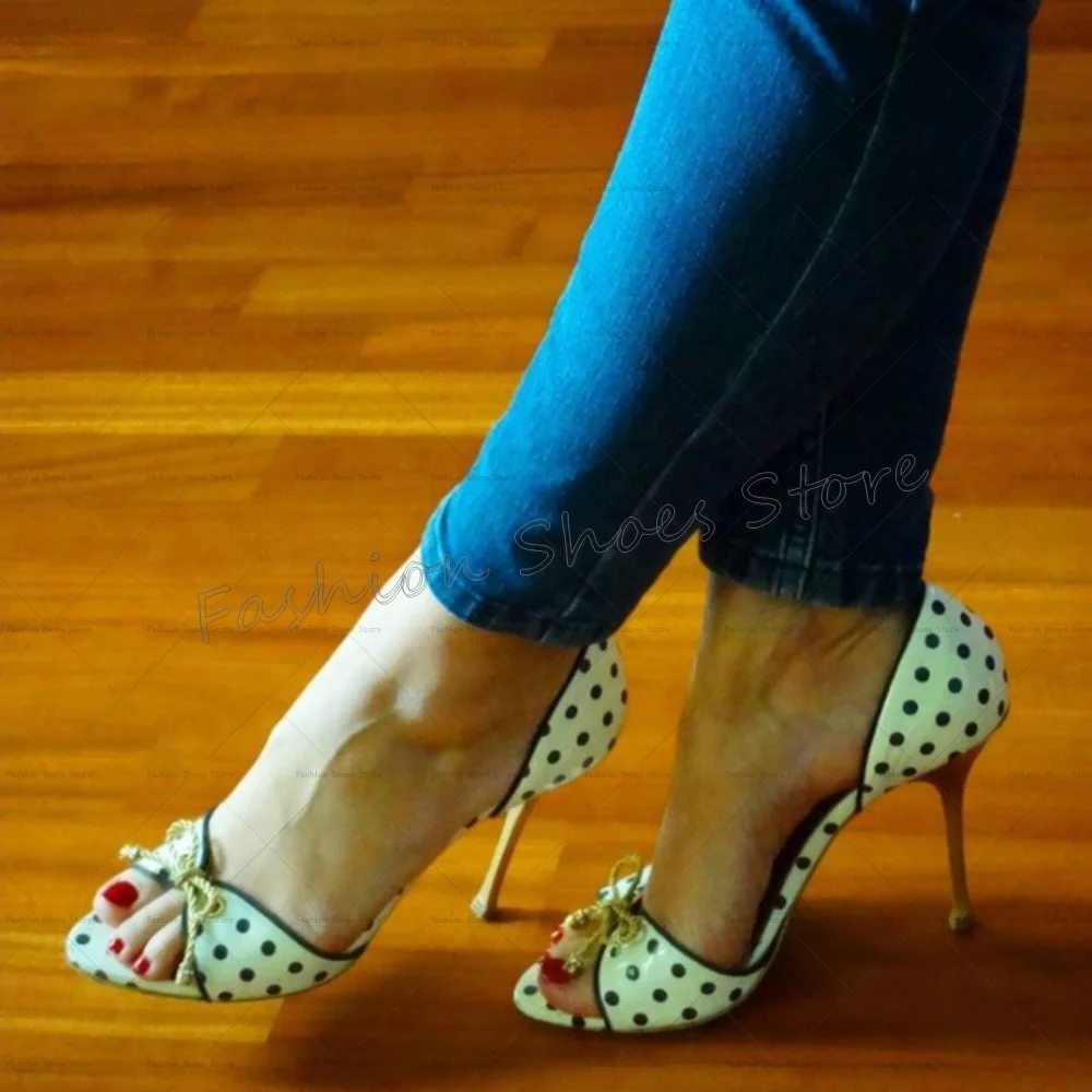 

Bow knot Decor Polka Dot Pattern Peep Toe Pumps Women Shoes Stilettos High Heels Party Banquet Dating 2025 Zapatos Para Mujere
