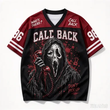 Halloween Mesh Sweatshirt Night Horror No. 96 Ghost Scream Mask Printed V-neck Gothic Horror Streetwear
