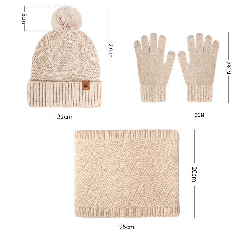 Women's Knitted Hat Beanie Cap Winter Coldproof Hat Scarf Gloves Sets Outdoor Warm Windproof Hat Fit Skiing Cycling Sets