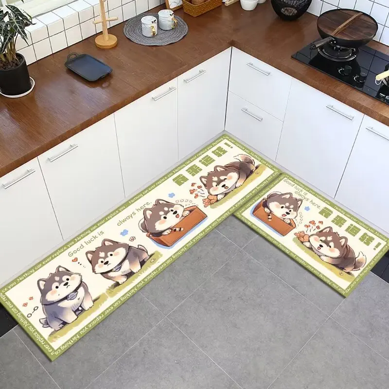 VIKAMA Simple Puppy Kitchen Rug Set, Kitchen And Bathroom Absorbent Floor Mat Set, Foot Mat, Door Rug Crystal Velvet Home Decor