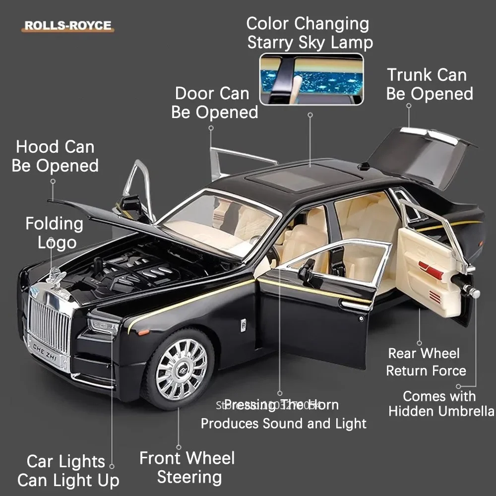 Rolls-royce Phantom Spectre modelo de aleación de juguete, coche fundido a presión, 6 puertas, luz de sonido abierta, juguetes para tirar hacia atrás, vehículo para niños, regalo, 1:24