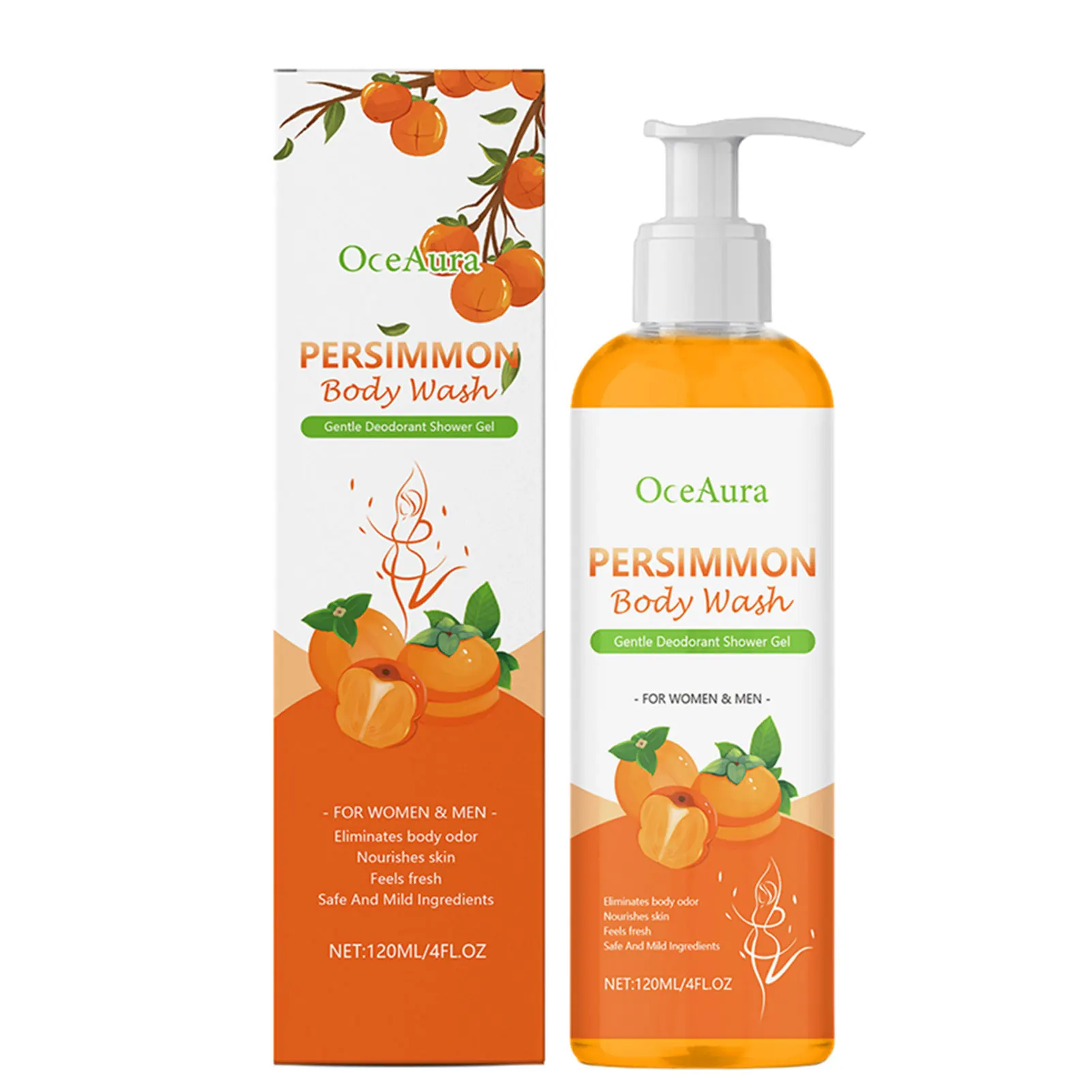 120ml Persimmon Body Wash for Old People Smell, Natural Deodorant Bar Soap for Cleansing Body Deodorizing Bathroom Shower Gel