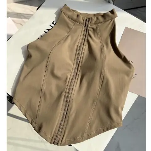 Women's Sportswear Innerwear with Chest Pad Front Zipper Slim Fit Yoga Bra Top Fitn Running Training Vest