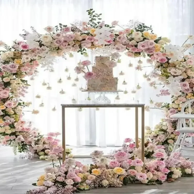

Circular Metal Flower Arch Outdoor Wedding Party Balloon Background Self-service Dining Table Cake Dessert Table Rack Decor Prop