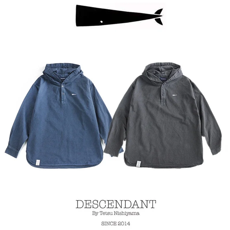 

Descendant DT Japanese West Mountain Waed Wax Dye Hooded Hoodie irt Trendy Long Sve Loose Fit Autumn Youth Faion