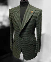 Men's Blazer Autumn/Winter Casual Vintage Houndstooth Turndown Collar Single Breasted Slim Fit Blazer for Office and Daily Wear