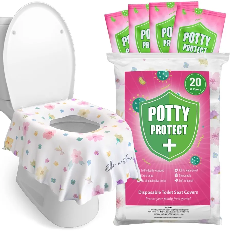 20 Pack Extra Large Disposable Toilet Seat Cover with Floral Design for Full Coverage on Toilet or Potty Perfect Travel Toilet