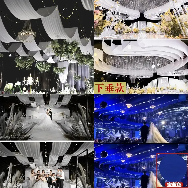 Wedding Stretch Fabric Ceiling Veil Curtain Decoration for Hall Stage Top Floating Hotel Cloud Layout