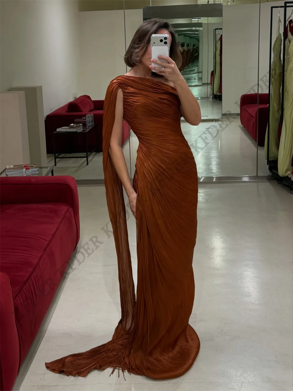 Dark Brown Long Evening Dress One Shoulder Long Chiffon Sheath Dubai Elegant Party Dresses vestido De Festa Customized