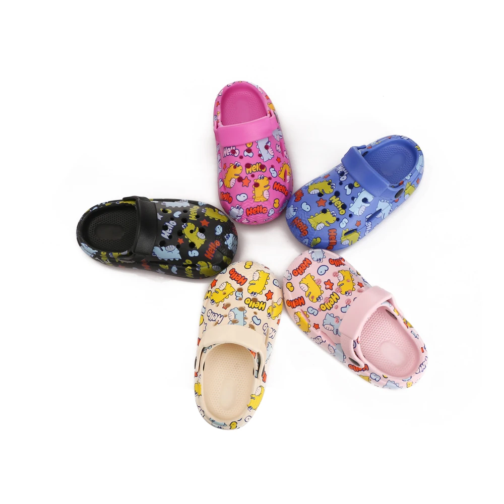 New Children's Non-Slip Slippers Boy Girl Summer Hole Shoes Cartoon Print Flat Sandals Slippers Child  Beach Garden Sandals