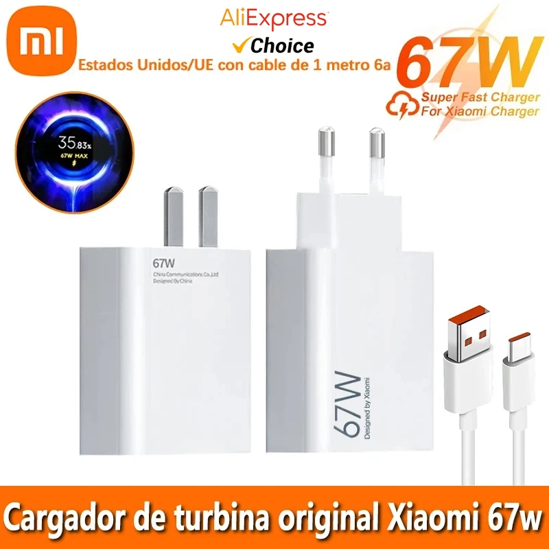 Xiaomi 67W Charger EU Turbo Fast Charge Adapter For Mi 13 12S Ultra 11 Redmi Note 13 12 Pro K50 Poco X4 GT Type C Cable