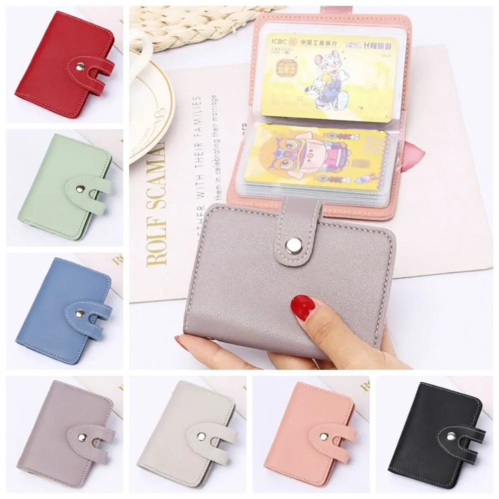 26 carte tasca borsa per carte in pelle PU stile coreano pochette corta in tinta unita portamonete in pelle PU porta carte di credito all'aperto