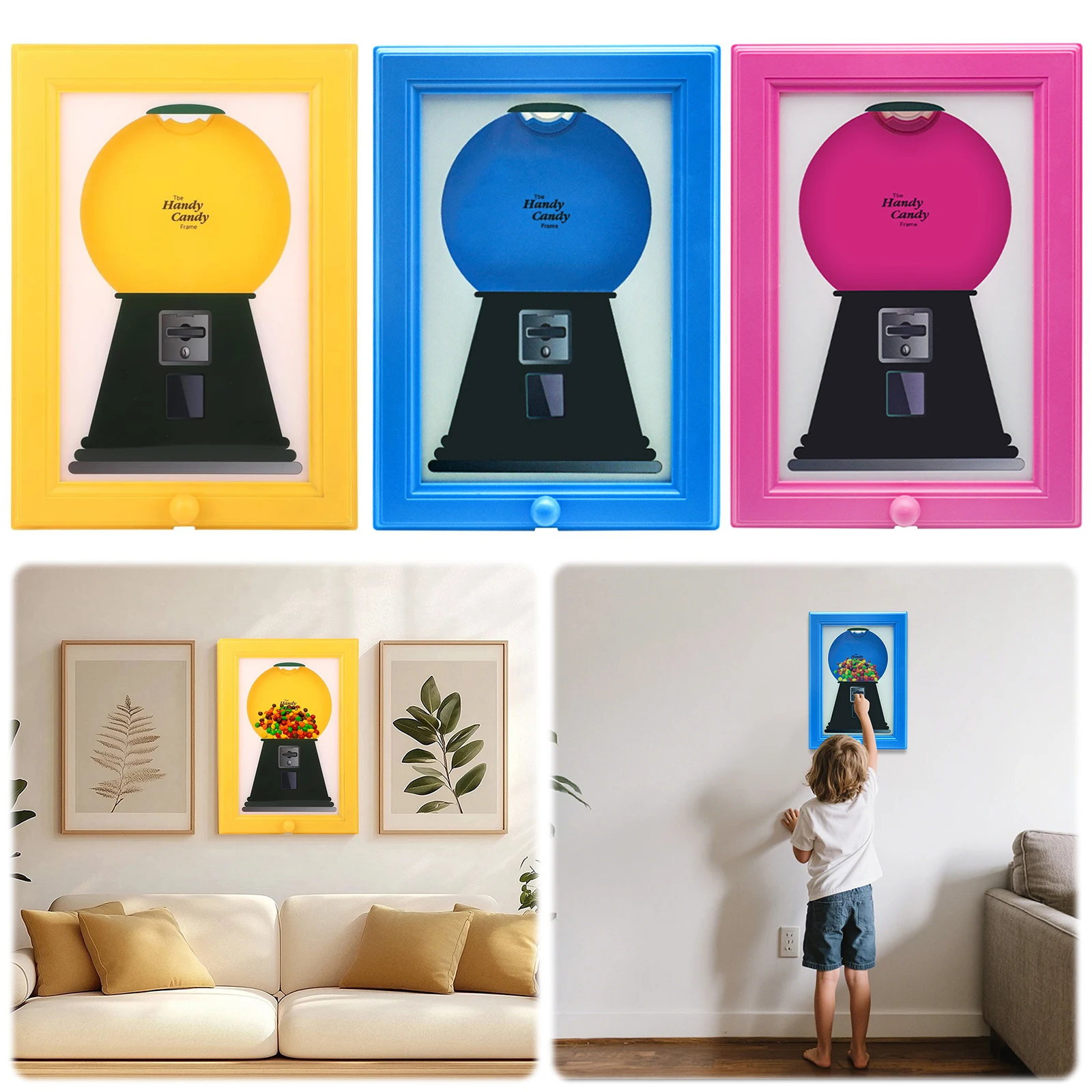 2 in 1 Creative Candy Dispenser Picture Frame Easy Restock Moisture-proof Hanging Handy Candy Frame Rotating Dust-proof