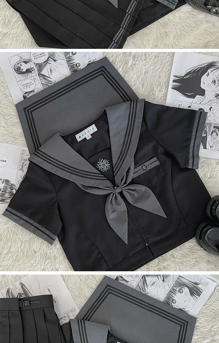 Japanischer Matrosenanzug, süße Mädchen JK-Uniform, dunkler, schicker Anzug für Mädchen, Herbst- und Winter-College-Stil, Highschool-Schüleruniform – Detail 3