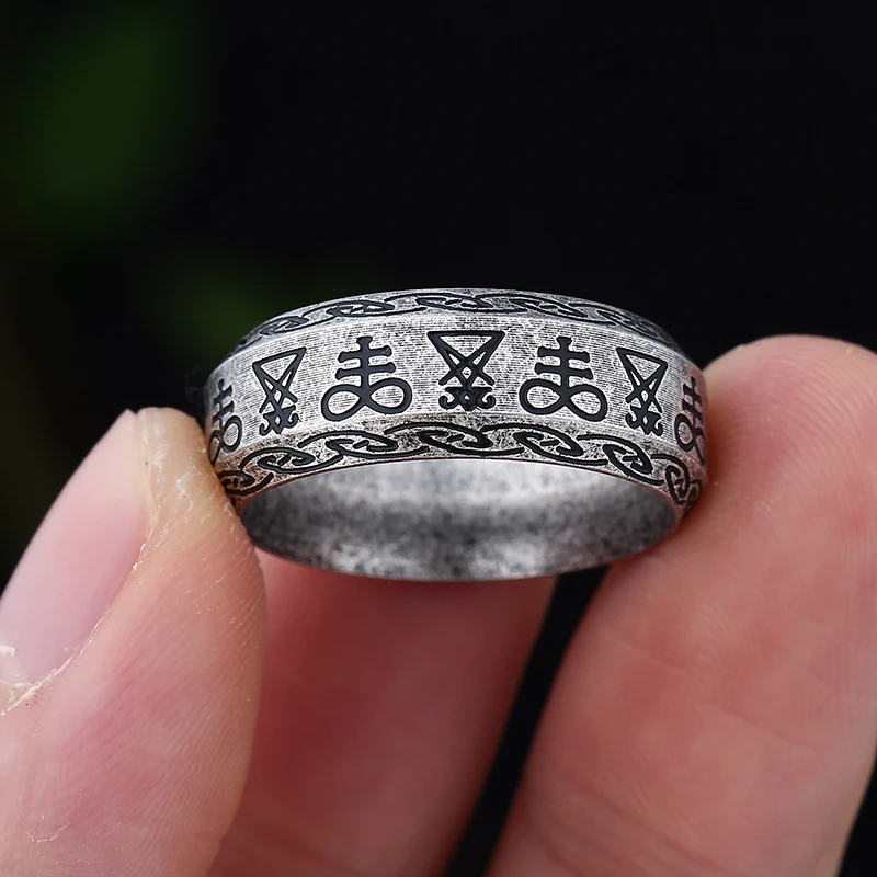 Gothic Lucifer Satan Seal of Satan Signet Rings Punk Stainless Steel Seal Rings Men and Women Pagan Jewelry Party Gift