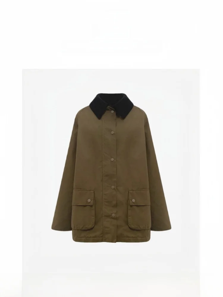 

TheBarnnet Женская винтажная теплая хлопковая рабочая куртка свободного кроя с длинными рукавами и воротником на пуговицах