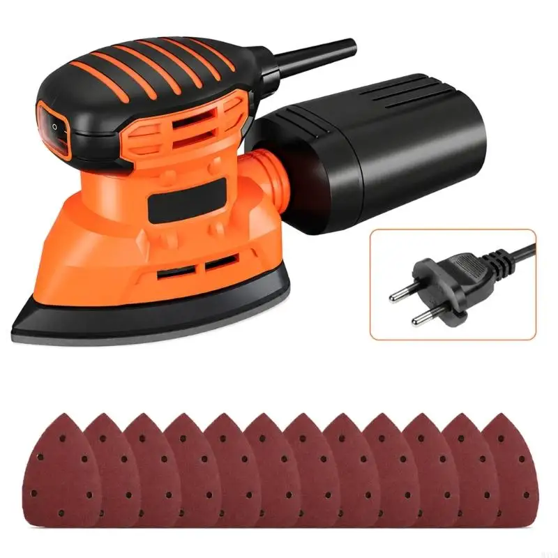 Detail Sander with 12pcs Triangular Sandpapers,Sanding Tool for Edge Touch Ups, Tight Space Sanding, Small M4YD