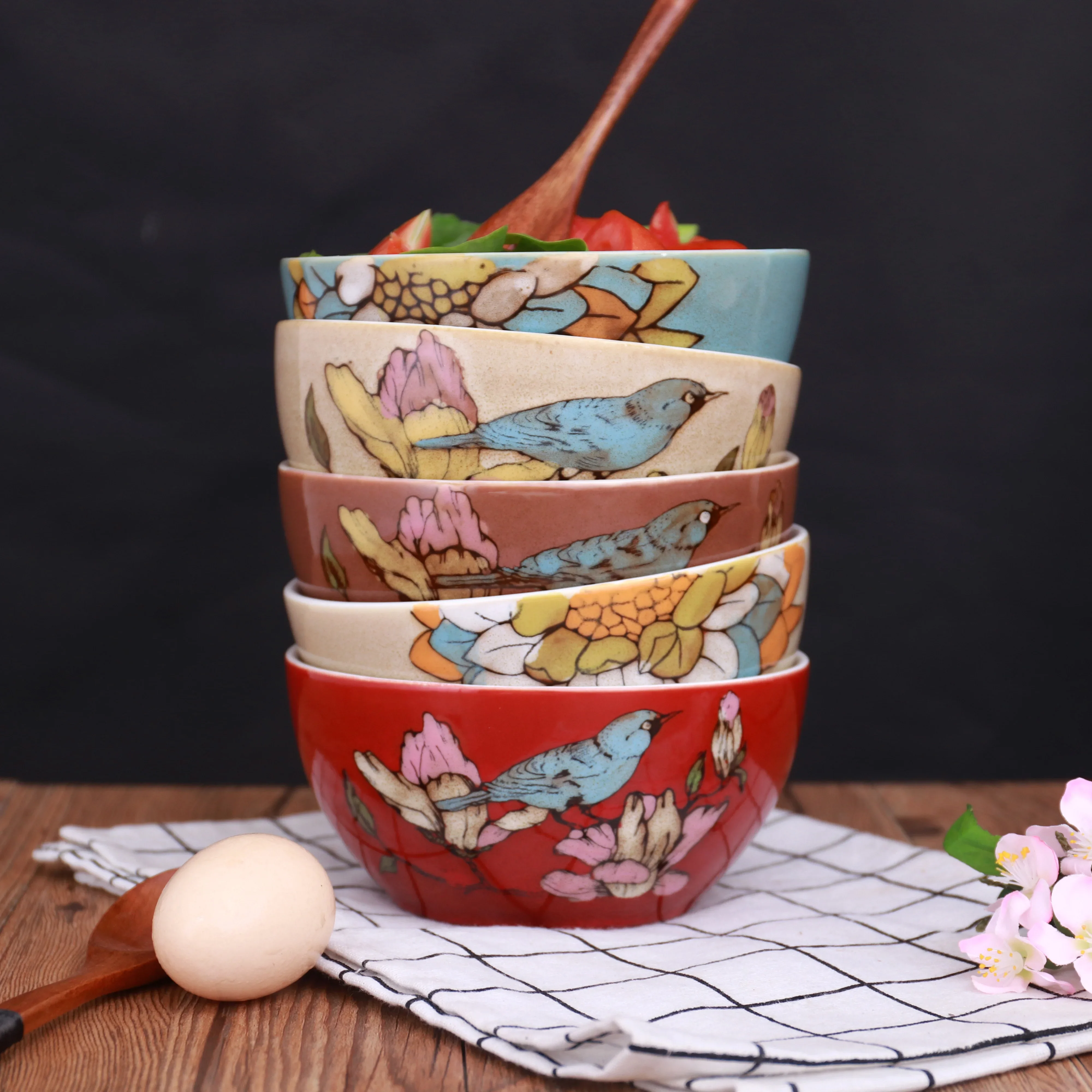 Japanese household ceramic rice bowl noodle soup dessert bowl Korean ice bowl creative retro tableware hat bowls zero waste