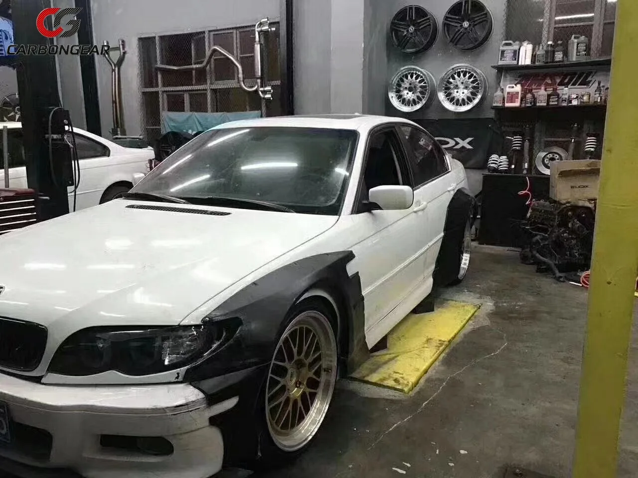 For BMW 3 Series M3 E46 Sedan 2Door FRP Front Bumper Splitter Lip Side Fender Cover Rear Spoiler Wide Body Kit Car Accessories