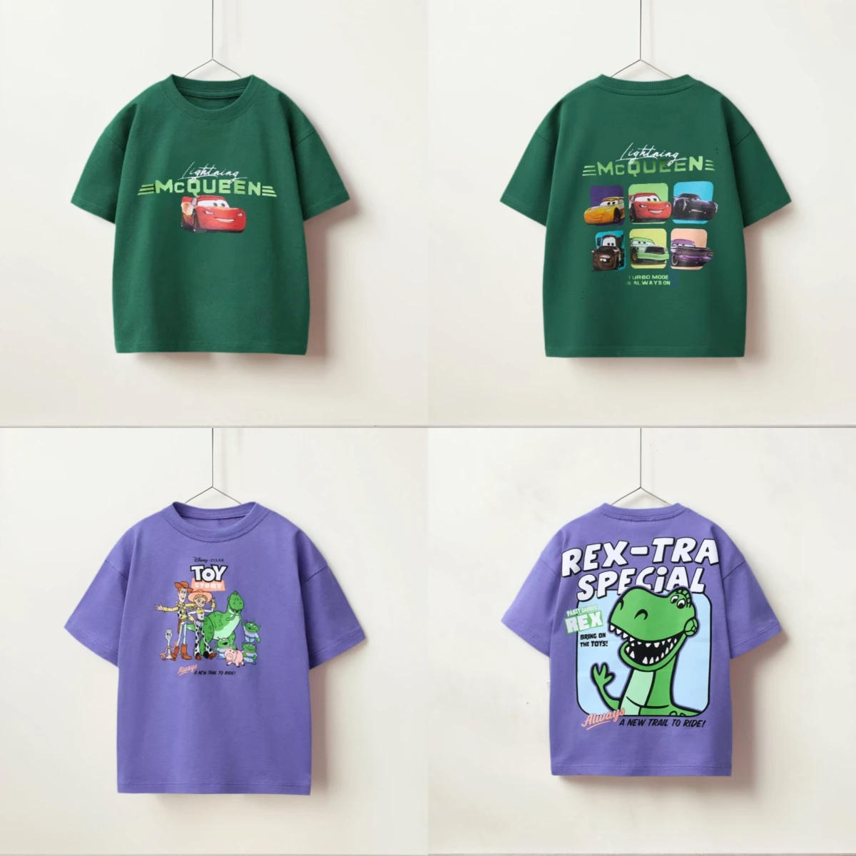 Child Lightning McQueen+Toy Story Print Theme T-shirt Summer Cotton Costume New Baby Fashion Loose Short-sleeved Kids Thin Tops