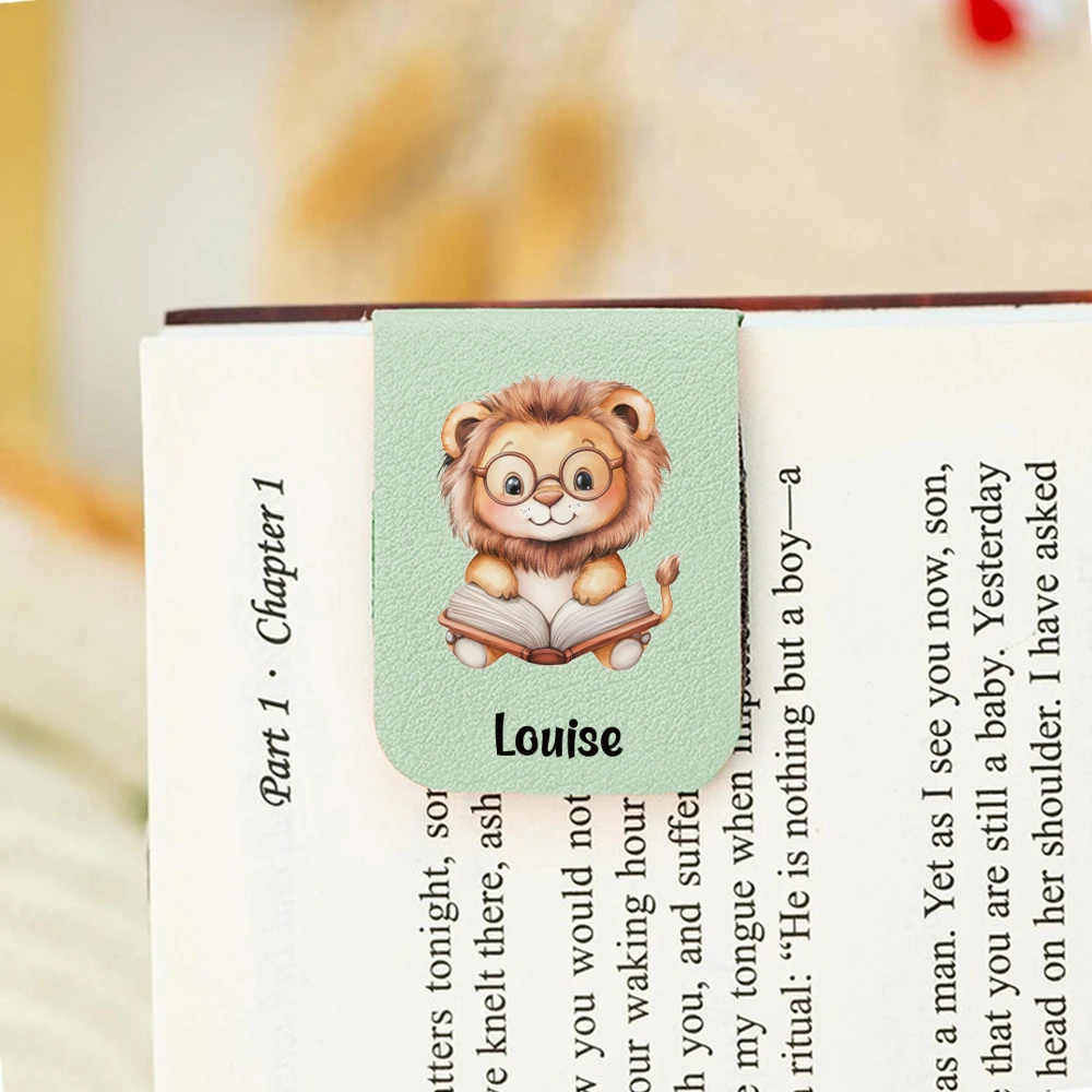 1pc Name Bookmark with Cute animals,Custom Leather Cute animals Bookmark,Personalized Magnetic Bookmark,Book Lover Birthday Gift