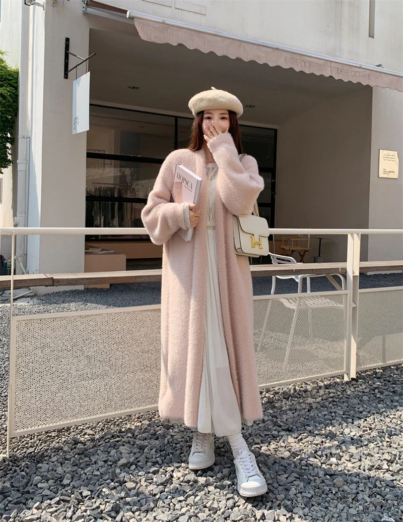 

Вязаный свитер, кардиган, женский осенне-зимний новый свободный утягивающий универсальный модный длинный свитер, мягкое и клейкое пальто для поездок на работу