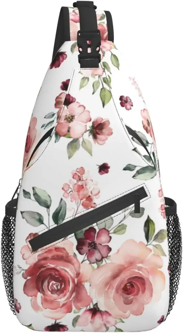 Flower Rose Floral Pattern Unisex Sling Backpack Crossbody Shoulder Bags for Men Women Small Daypacks Chest Bag Travel Sport Gym