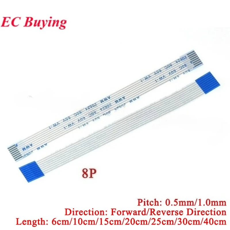 5-10Pcs FPC FFC Ribbon Flexible Flat Cable 8P 8 Pin Pitch 0.5MM 1.0MM A-Type Wire Length 6/10/15/20/25/30/40 CM Forward Reverse