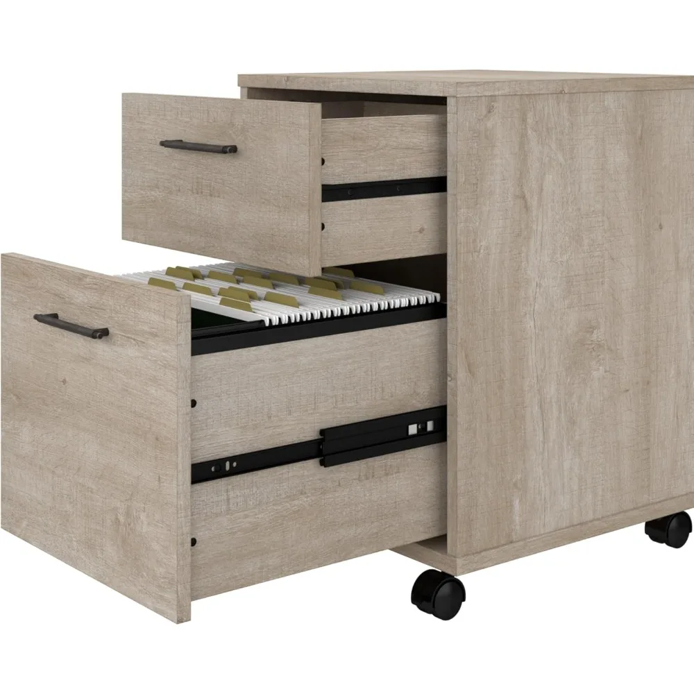 2-Drawer Rolling File Cabinet with Wheels, Mobile Storage Cart for Home Office in Washed Gray