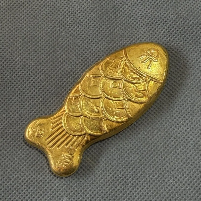 Gold Plated Fish Ingot Feng Shui Ornament Chinese Lucky Wealth Carp Figurine Desktop Decor Collectible Craft