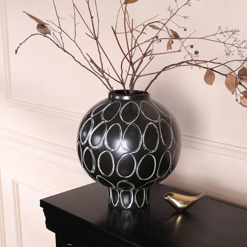 Black Vase Homestay Model Room Hotel Home Furnishing Dining Table Flower Circle Flower Arranger
