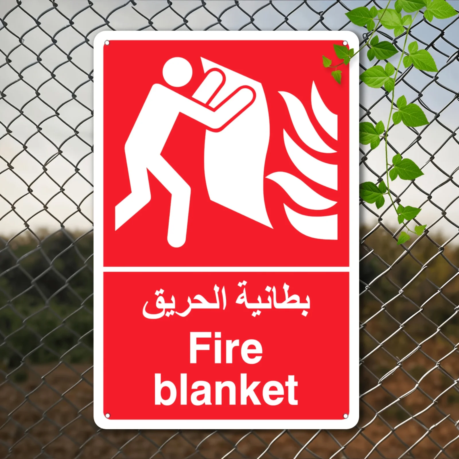 1pc aluminum Sign Fire Blanket Safety Sign | Fire Safety Arabic-English Metal Plaque Wall Decoration 2D Flat Yard Signs Gift
