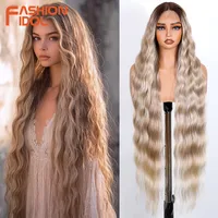 FASHION IDOL Pelucas de encaje con ondas de agua de 26-36 pulgadas/90 cm, pelucas sintéticas con pelo de bebé para mujeres, pelucas onduladas naturales rubias ombré, pelucas para cosplay