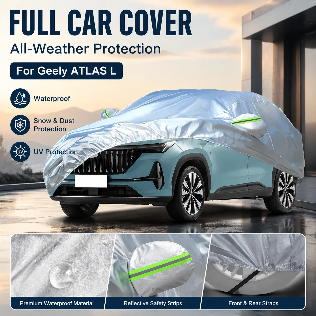 Waterproof Outdoor Full Car Cover Reflective Strip Snowproof Dustproof UV Protection For Geely ATLAS L Auto Exterior Accessory