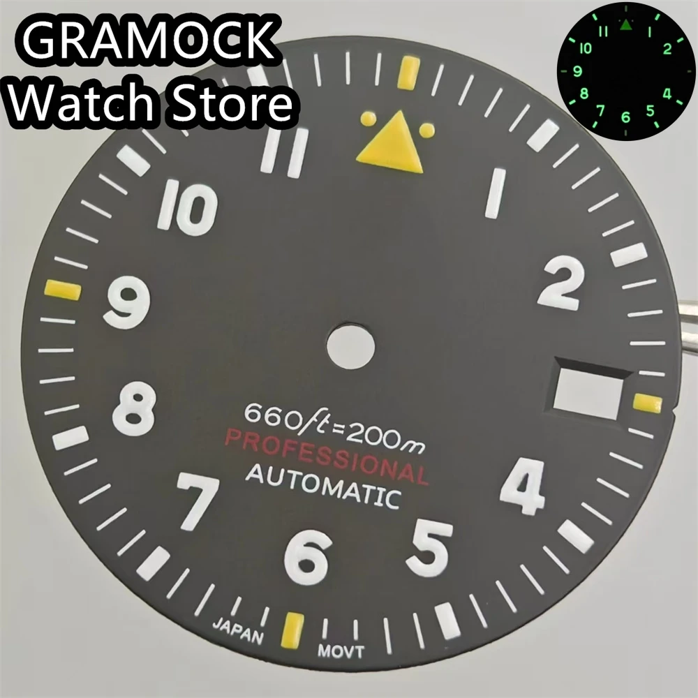 GRAMOCK 29mm Pilot Watch Dial Black White Blue Green Sterile Dial Wristwatch Accessories Parts Fit NH35 NH36 Automatic Movement