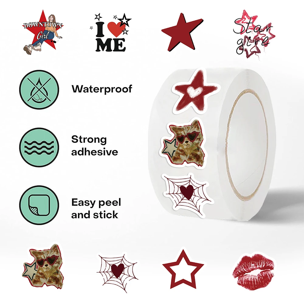 500pcs/roll Cool Downtown Y2K Girls Stickers Aesthetic Motorcycle Phone Car Skateboard Laptop Waterproof Sticker Decal Kids Toy