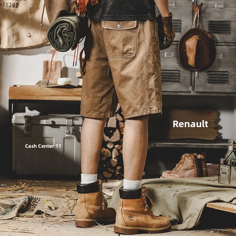 American Sle Retro Workwear orts Uomo Estate Trendy Allentato Dritto Casual Pantaloni a Cinque Punti Cotone Traspirante Gioventù Faion