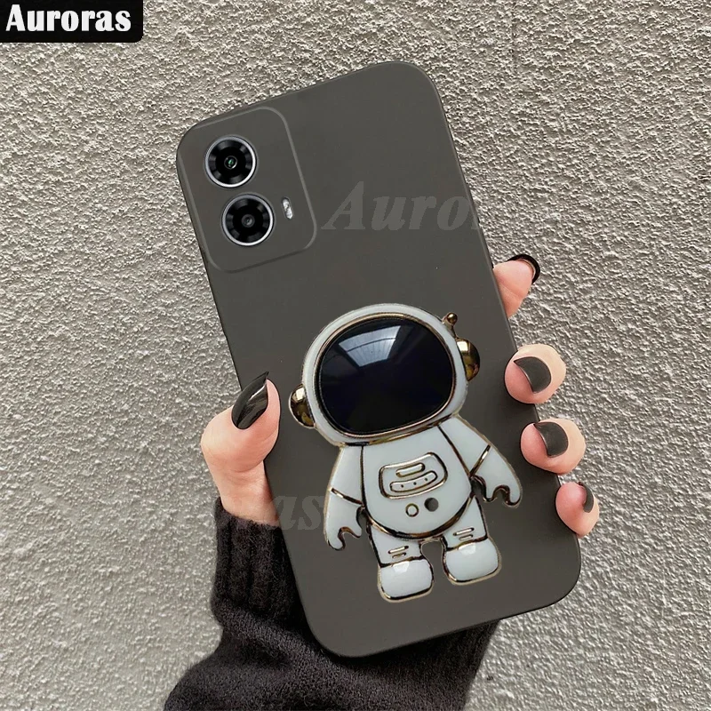 Auroras For Motorola G34 Case Astronaut Holder Matte Silicone Shockproof For Moto 50Pro Fusion Ultra E14G04 G24 Power Back Cover