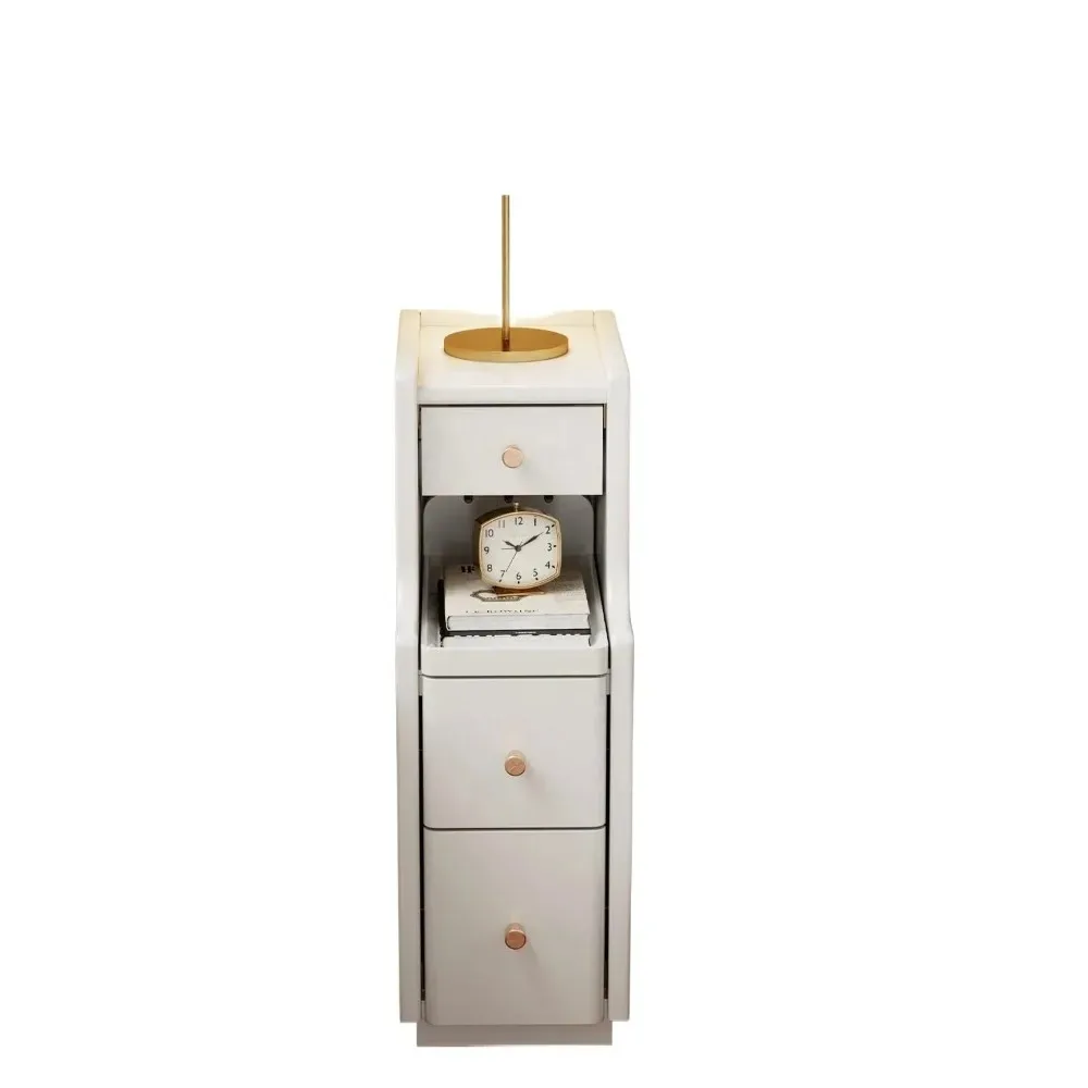 White solid wood two-drawer narrow bedside table for sleeping has been fully assembled for apartments